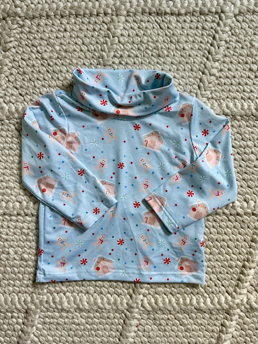 Light Blue Kids Long-Sleeve Holiday Turtleneck Top